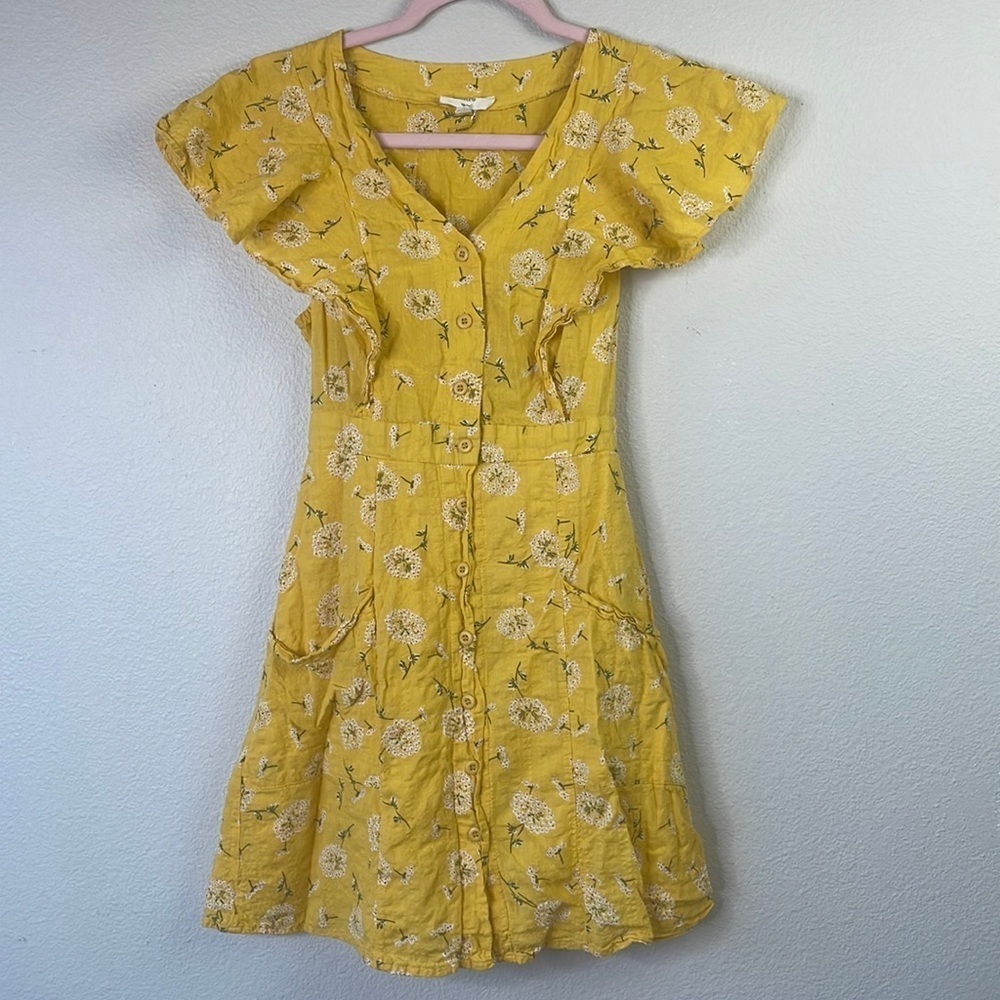 Entro yellow floral mini sun dress size M